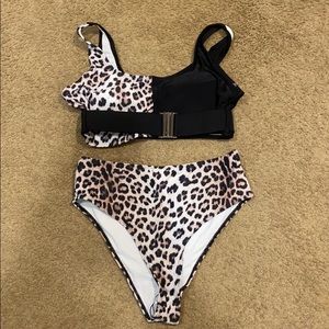 High waisted cheetah/ black bikini